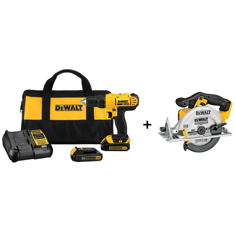 Dewalt DCD771C2 & DCS391B 20V MAX Cordless Lithium-Ion 1/2 In. Compact Drill Driver Kit With 20V MAX Cordless Lithium-Ion 6-1/2 In. Circular Saw 1 Dewalt DCD771C2 & DCS391B 20V MAX Cordless Lithium-Ion 1/2 In. Compact Drill Driver Kit With 20V MAX Cordless Lithium-Ion 6-1/2 In. Circular Saw