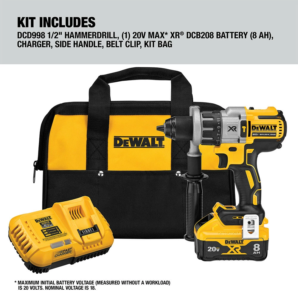 Dewalt DCD998W1 20V MAX XR POWER DETECT Brushless Lithium-Ion 1/2 In. Cordless Hammer Drill Driver Kit (8 Ah) 2 Dewalt DCD998W1 20V MAX XR POWER DETECT Brushless Lithium-Ion 1/2 In. Cordless Hammer Drill Driver Kit (8 Ah) - Image 2