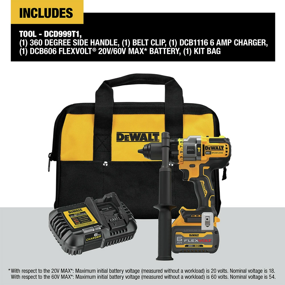 Dewalt DCD999T1 20V MAX Brushless Lithium-Ion 1/2 In. Cordless Hammer Drill Driver Kit With FLEXVOLT ADVANTAGE (6 Ah) 2 Dewalt DCD999T1 20V MAX Brushless Lithium-Ion 1/2 In. Cordless Hammer Drill Driver Kit With FLEXVOLT ADVANTAGE (6 Ah) - Image 2