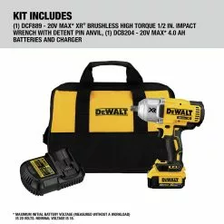 Dewalt DCF899M1 20V MAX XR Brushless Lithium-Ion 1/2 In. Cordless High Torque Impact Wrench With Detent Pin Anvil Kit (4 Ah) -Dewalt Shop dewndcf899m1 b