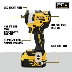 Dewalt DCF911P2 20V MAX Brushless Lithium-Ion 1/2 In. Cordless Impact Wrench With Hog Ring Anvil Kit With 2 Batteries (5 Ah) -Dewalt Shop dewndcf911p2 h
