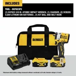Dewalt DCF923P2 ATOMIC 20V MAX Brushless Lithium-Ion 3/8 In. Cordless Impact Wrench With Hog Ring Anvil Kit With 2 Batteries (5 Ah) 18 Dewalt DCF923P2 ATOMIC 20V MAX Brushless Lithium-Ion 3/8 In. Cordless Impact Wrench With Hog Ring Anvil Kit With 2 Batteries (5 Ah) -Dewalt Shop dewndcf923p2 i