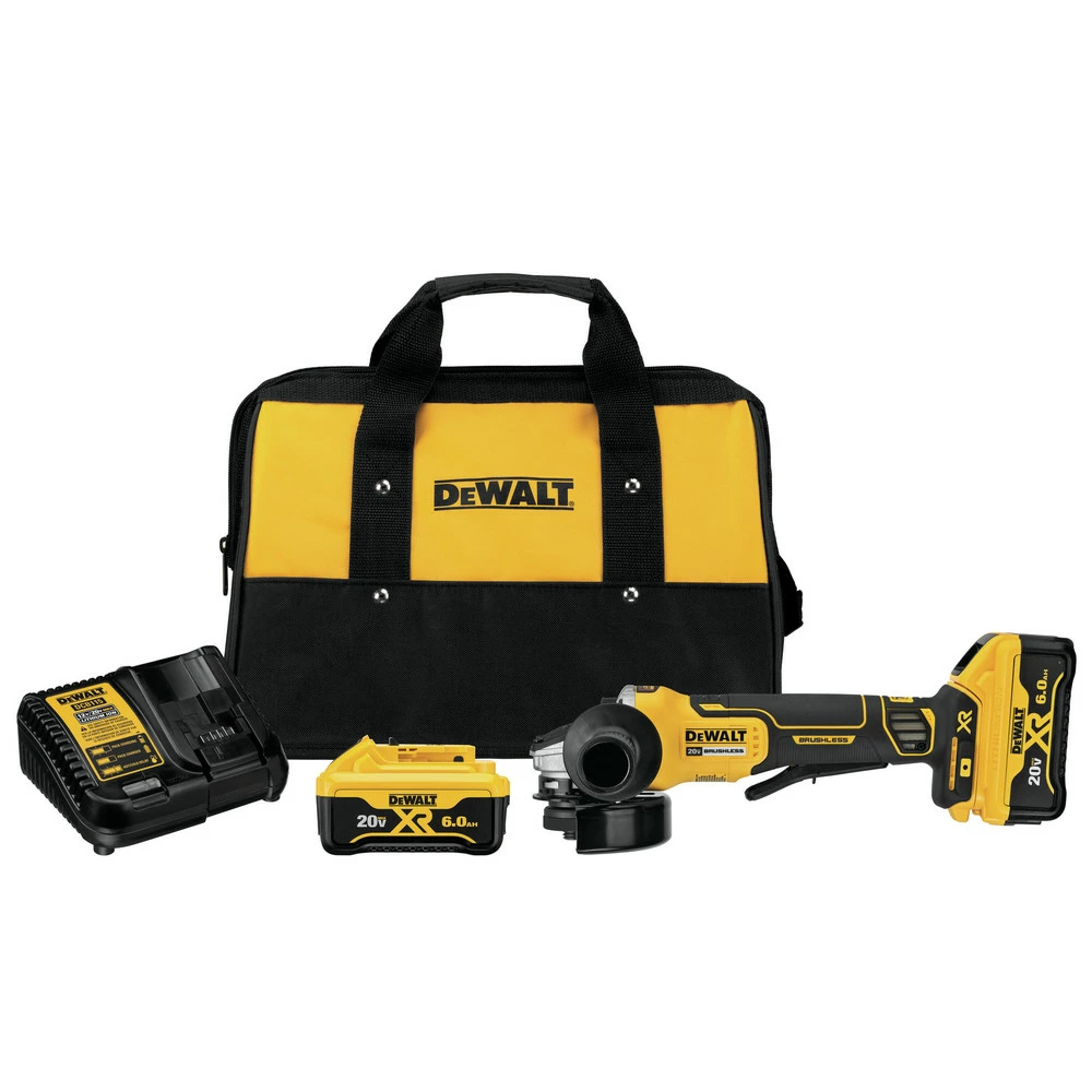 Dewalt DCG413R2 20V MAX XR Brushless Lithium-Ion 4-1/2 In. Cordless Paddle Switch Small Angle Grinder With Kickback Brake Kit With (2) 6 Ah Batteries 1 Dewalt DCG413R2 20V MAX XR Brushless Lithium-Ion 4-1/2 In. Cordless Paddle Switch Small Angle Grinder With Kickback Brake Kit With (2) 6 Ah Batteries