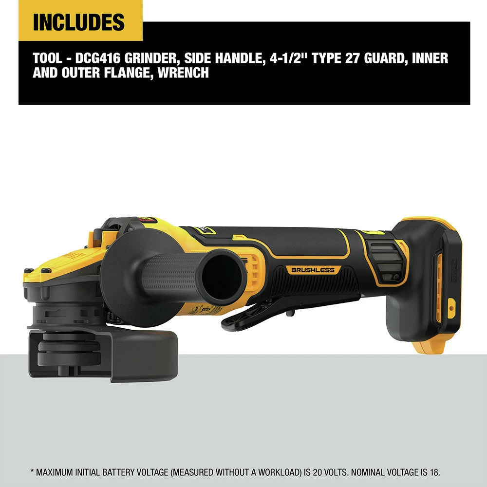Dewalt DCG416B 20V MAX Brushless Lithium-Ion 4-1/2 In. - 5 In. Cordless Paddle Switch Angle Grinder With FLEXVOLT ADVANTAGE (Tool Only) 2 Dewalt DCG416B 20V MAX Brushless Lithium-Ion 4-1/2 In. - 5 In. Cordless Paddle Switch Angle Grinder With FLEXVOLT ADVANTAGE (Tool Only) - Image 2