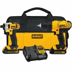 Dewalt DCK240C2 20V MAX Compact Lithium-Ion 1/2 In. Cordless Drill Driver/ 1/4 In. Impact Driver Combo Kit (1.3 Ah)