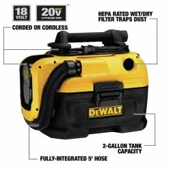 Dewalt DCV581H 20V MAX Cordless/Corded Lithium-Ion Wet/Dry Vacuum (Tool Only) -Dewalt Shop dewndcv581h g