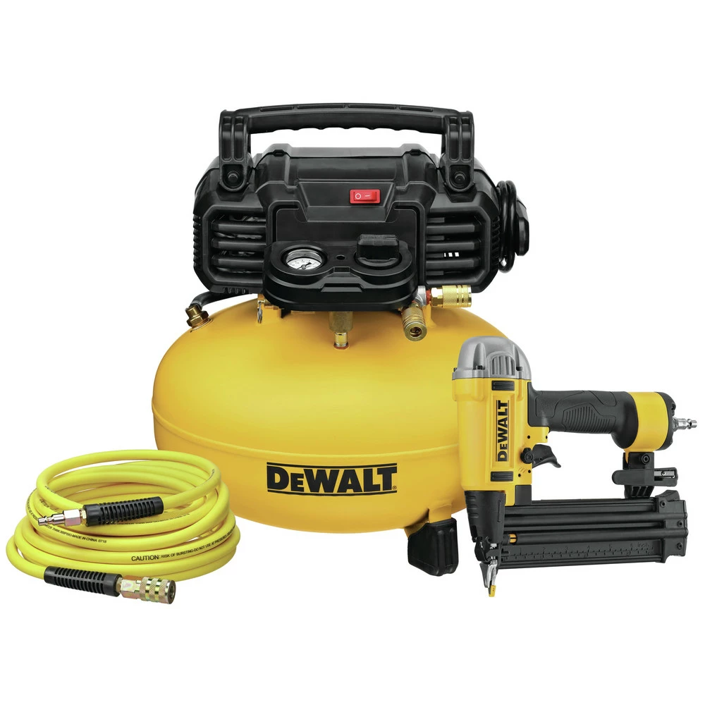 Dewalt DWFP1KIT 18 Gauge Brad Nailer And 6 Gallon Oil-Free Pancake Air Compressor Combo Kit 1 Dewalt DWFP1KIT 18 Gauge Brad Nailer And 6 Gallon Oil-Free Pancake Air Compressor Combo Kit