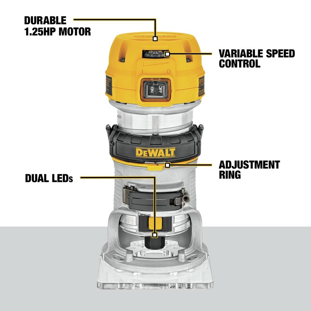 Dewalt DWP611 110V 7 Amp Variable Speed 1-1/4 HP Corded Compact Router With LED 7 Dewalt DWP611 110V 7 Amp Variable Speed 1-1/4 HP Corded Compact Router With LED - Image 7